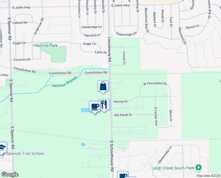 map of restaurants, bars, coffee shops, grocery stores, and more near South Schoolhouse Road in New Lenox