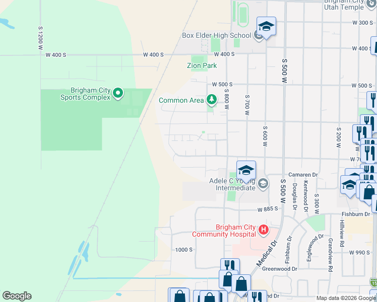 map of restaurants, bars, coffee shops, grocery stores, and more near 989 West 700 South in Brigham City