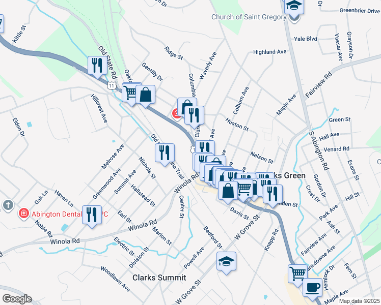 map of restaurants, bars, coffee shops, grocery stores, and more near 200-298 Old Lackawanna Trail in Clarks Summit