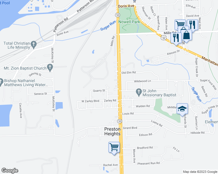 map of restaurants, bars, coffee shops, grocery stores, and more near 1504 South Ottawa Street in Joliet