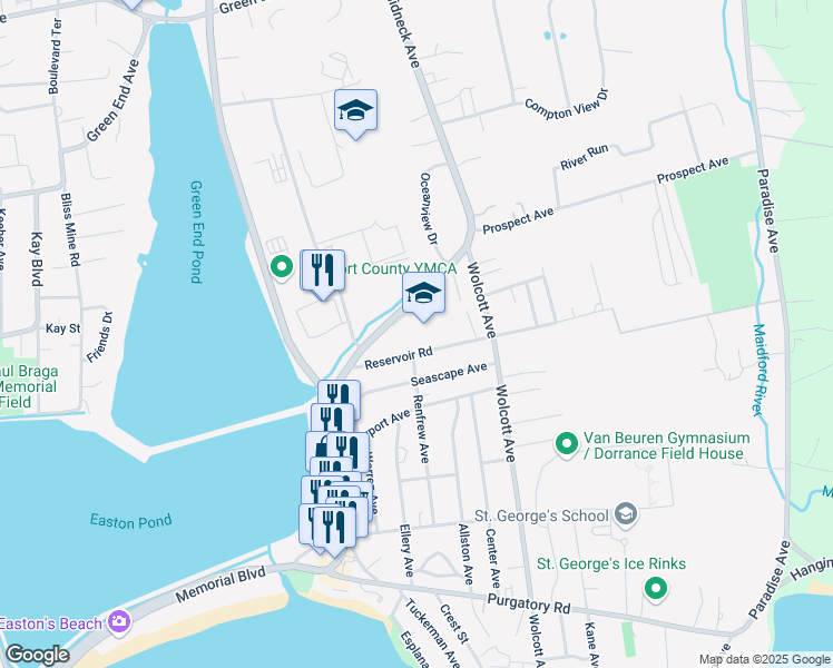 map of restaurants, bars, coffee shops, grocery stores, and more near 70 Reservoir Road in Middletown
