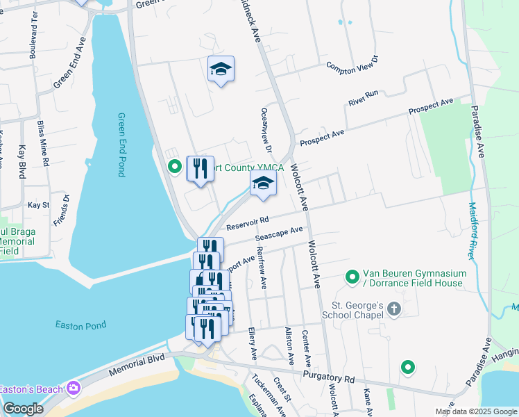 map of restaurants, bars, coffee shops, grocery stores, and more near 70 Reservoir Road in Middletown