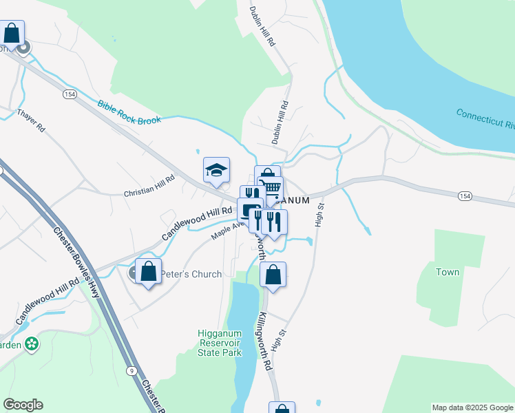 map of restaurants, bars, coffee shops, grocery stores, and more near Saybrook Rd & Killingworth Rd in Haddam