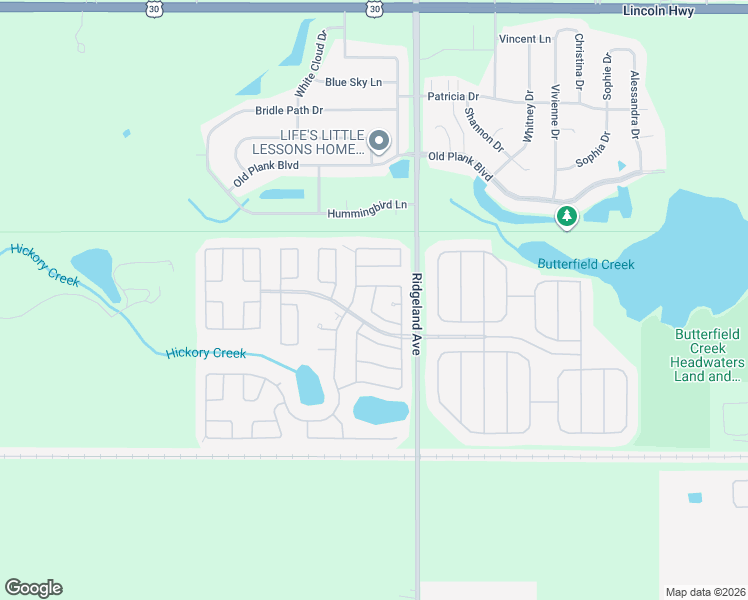 map of restaurants, bars, coffee shops, grocery stores, and more near 58 Brushwood Drive in Matteson