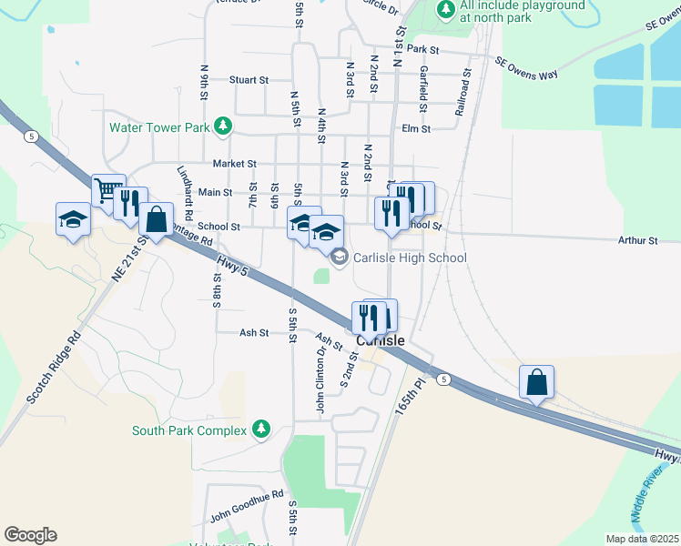 map of restaurants, bars, coffee shops, grocery stores, and more near 430 School Street in Carlisle
