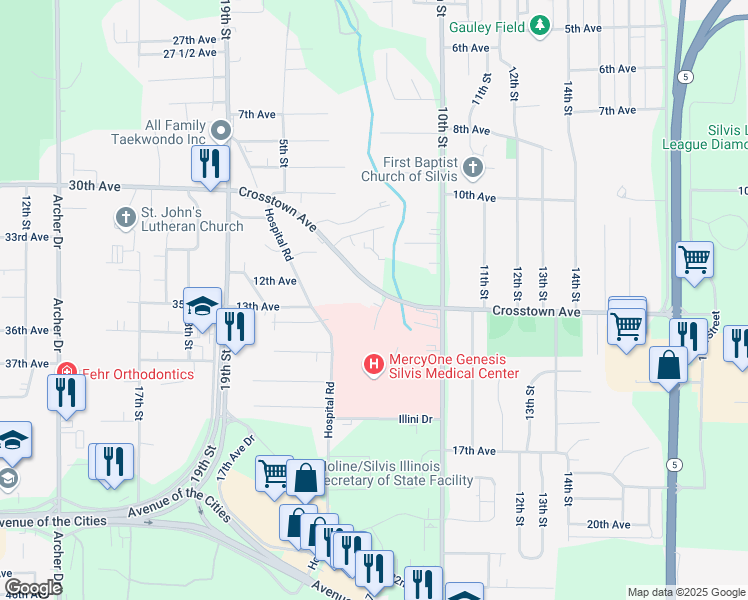 map of restaurants, bars, coffee shops, grocery stores, and more near 880 Crosstown Avenue in Silvis