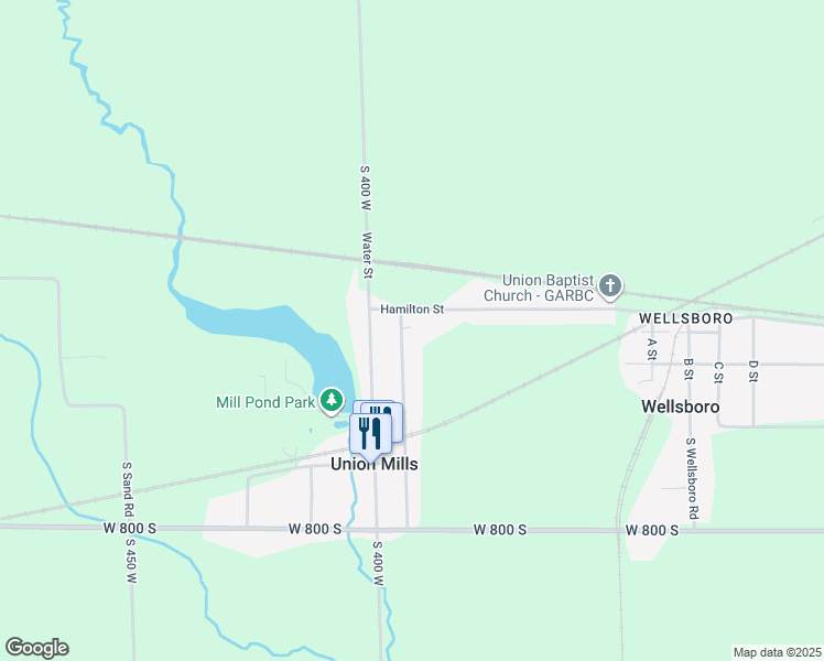map of restaurants, bars, coffee shops, grocery stores, and more near 201 Hamilton Street in Union Mills