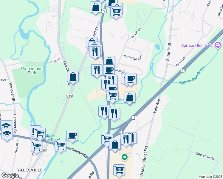map of restaurants, bars, coffee shops, grocery stores, and more near 1098 North Colony Road in Wallingford