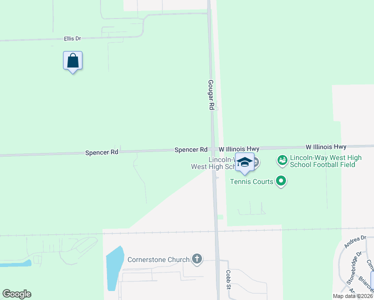 map of restaurants, bars, coffee shops, grocery stores, and more near 15900-16768 West Spencer Road in Joliet