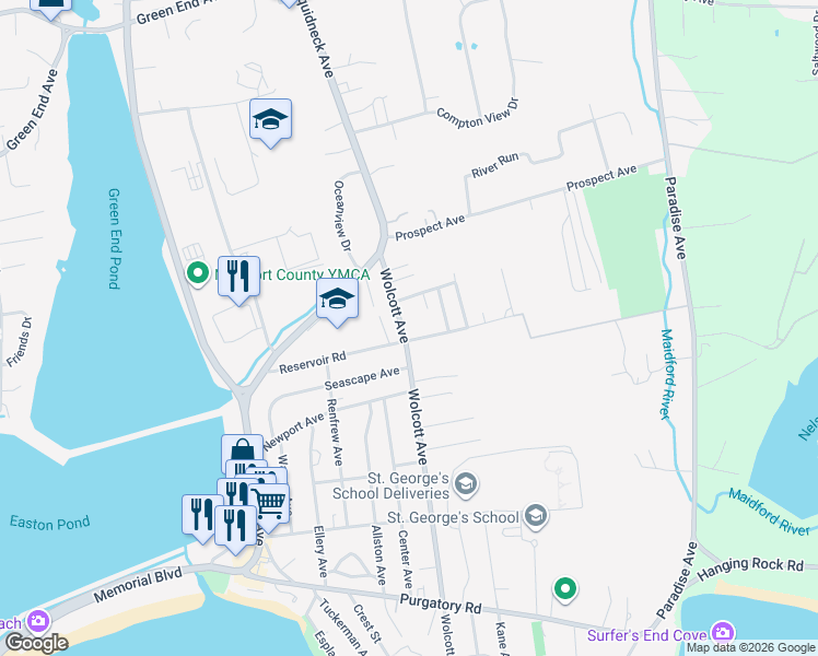 map of restaurants, bars, coffee shops, grocery stores, and more near 15 Wayside Avenue in Middletown