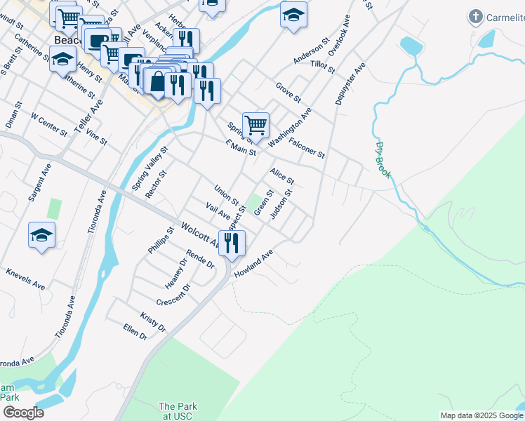 map of restaurants, bars, coffee shops, grocery stores, and more near 10 Green Street in Beacon