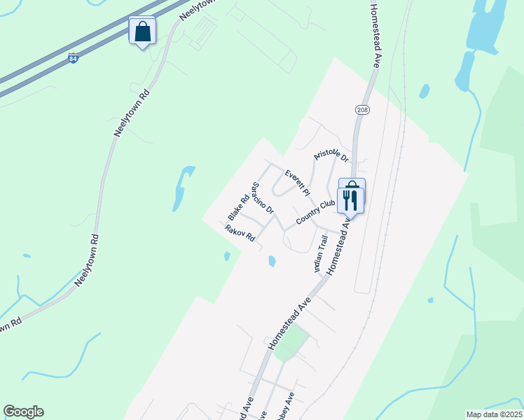 map of restaurants, bars, coffee shops, grocery stores, and more near 119 Blake Road in Maybrook