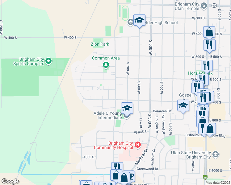 map of restaurants, bars, coffee shops, grocery stores, and more near 640 South 800 West in Brigham City