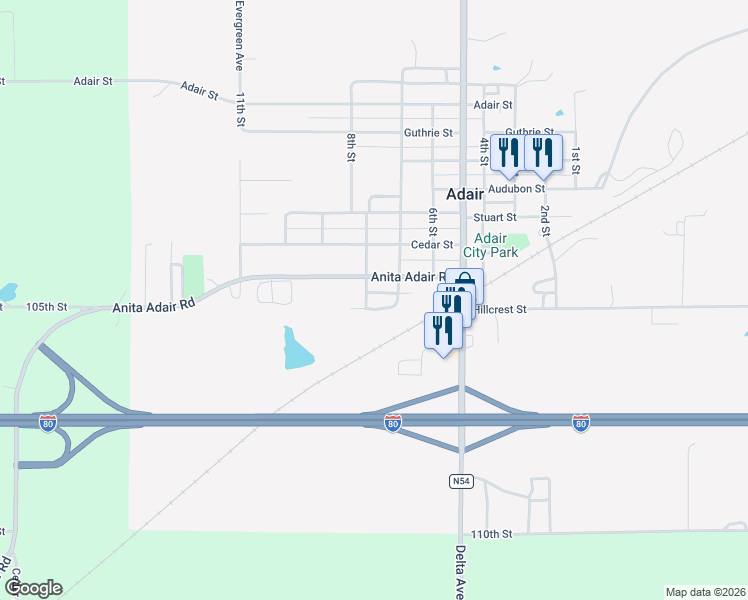 map of restaurants, bars, coffee shops, grocery stores, and more near 700-798 Anita Adair Rd in Adair