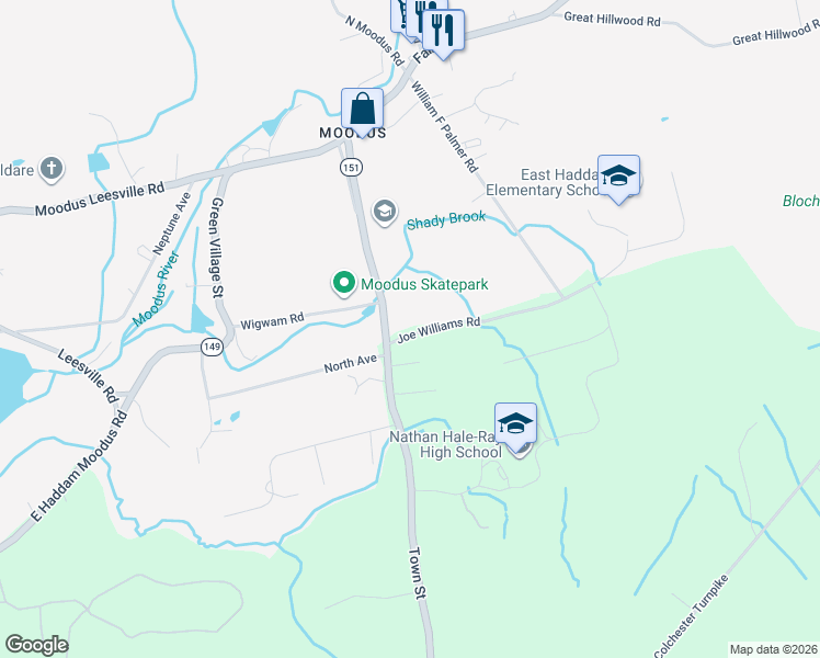 map of restaurants, bars, coffee shops, grocery stores, and more near 622 Town Street in East Haddam