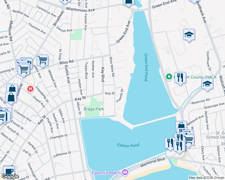 map of restaurants, bars, coffee shops, grocery stores, and more near 5 Barbara Street in Newport