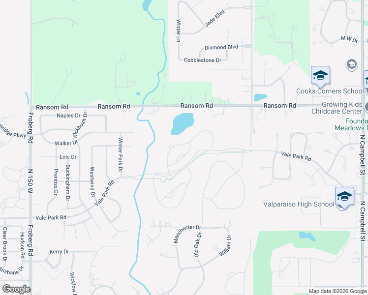 map of restaurants, bars, coffee shops, grocery stores, and more near 1953 Ransom Road in Valparaiso
