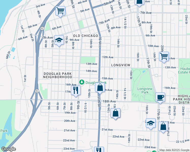 map of restaurants, bars, coffee shops, grocery stores, and more near 1014 14th Avenue in Rock Island