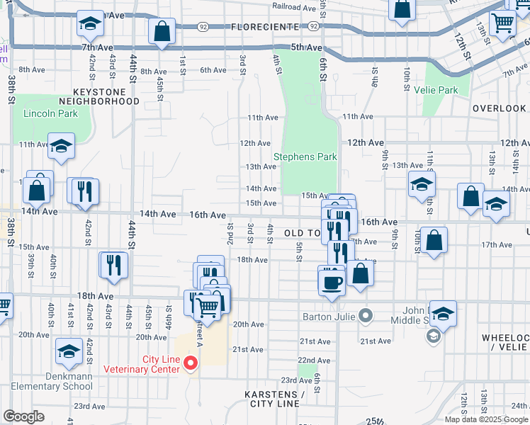 map of restaurants, bars, coffee shops, grocery stores, and more near 333 16th Avenue in Moline