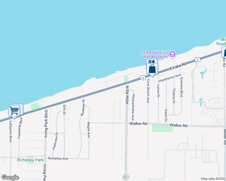 map of restaurants, bars, coffee shops, grocery stores, and more near 5240 Lake Road in Sheffield Lake