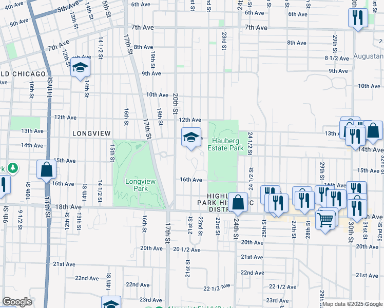 map of restaurants, bars, coffee shops, grocery stores, and more near 2101 16th Avenue in Rock Island