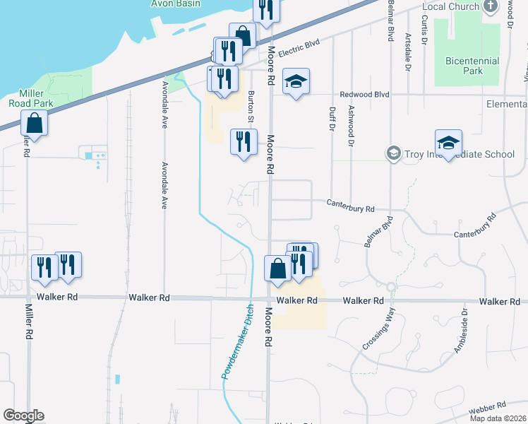 map of restaurants, bars, coffee shops, grocery stores, and more near 238 Moore Road in Avon Lake