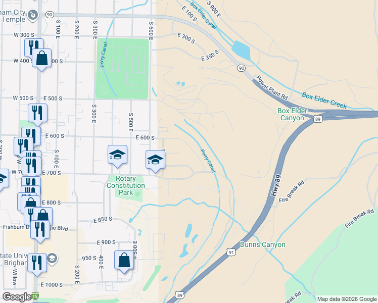 map of restaurants, bars, coffee shops, grocery stores, and more near 644 South 900 East in Brigham City