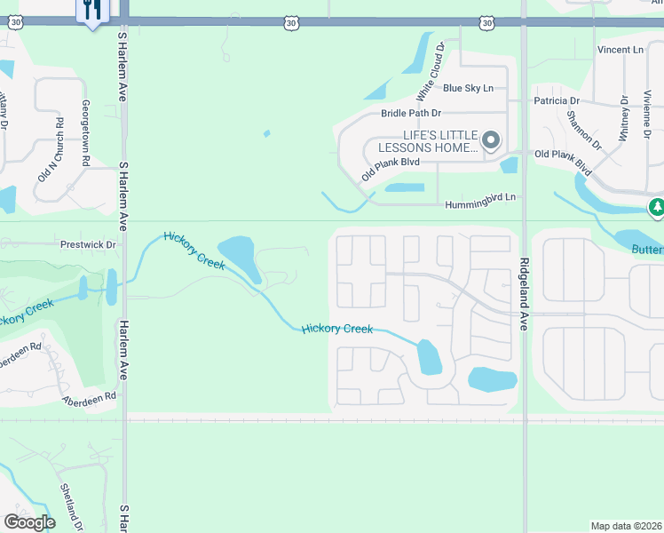 map of restaurants, bars, coffee shops, grocery stores, and more near 307 Briarbranch Terrace in Matteson
