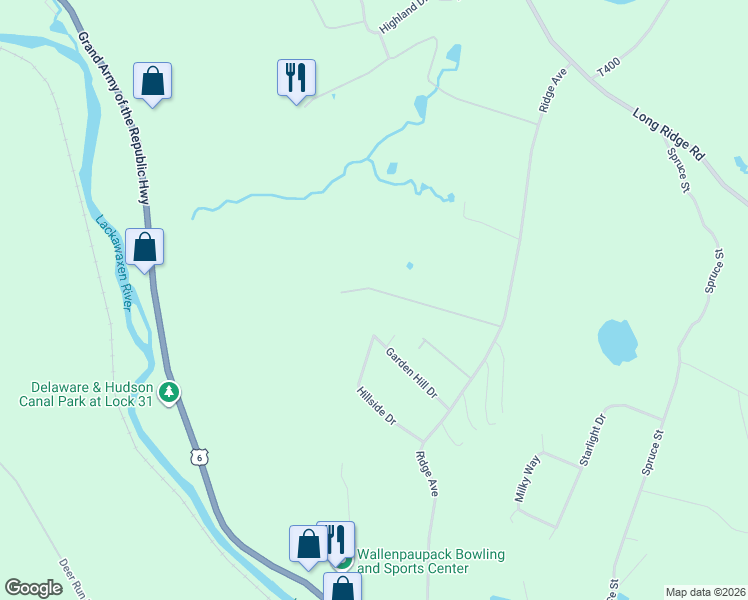 map of restaurants, bars, coffee shops, grocery stores, and more near 59 Slifko Road in Hawley