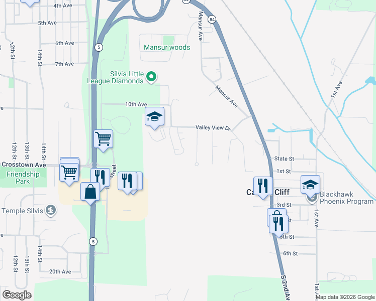 map of restaurants, bars, coffee shops, grocery stores, and more near 225 Greenwood Avenue in East Moline