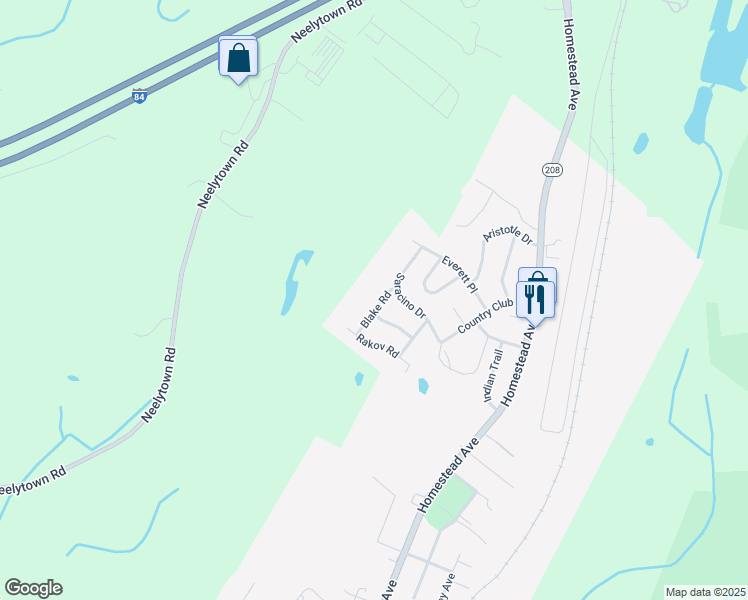 map of restaurants, bars, coffee shops, grocery stores, and more near 138 Blake Road in Maybrook