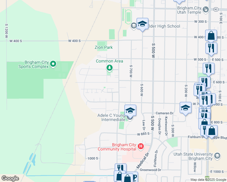 map of restaurants, bars, coffee shops, grocery stores, and more near 640 South 800 West in Brigham City