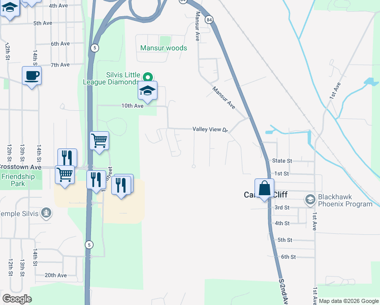 map of restaurants, bars, coffee shops, grocery stores, and more near 225 Greenwood Avenue in East Moline