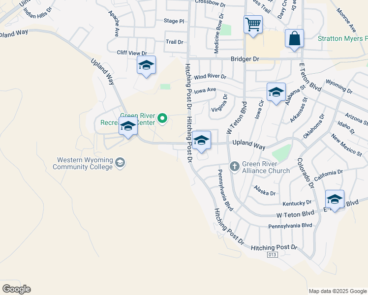 map of restaurants, bars, coffee shops, grocery stores, and more near 370 Upland Way in Green River