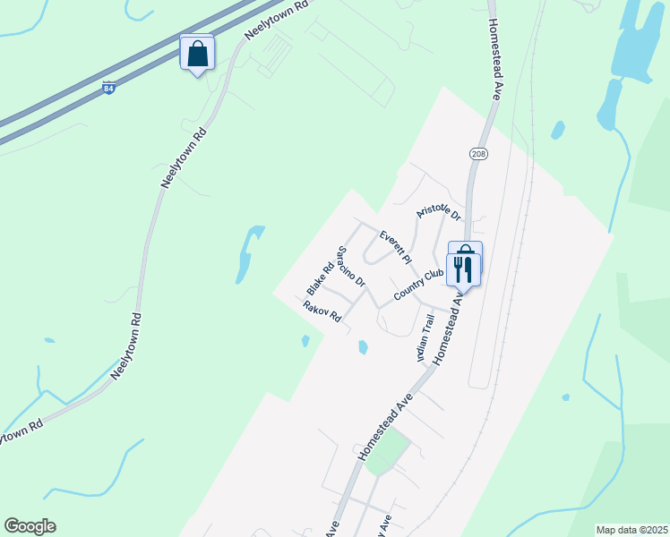 map of restaurants, bars, coffee shops, grocery stores, and more near 119 Blake Road in Maybrook