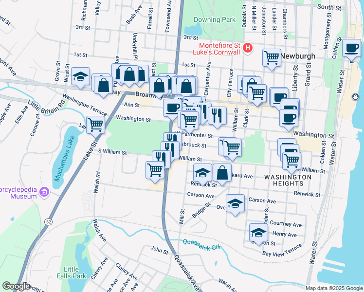 map of restaurants, bars, coffee shops, grocery stores, and more near 91 Hasbrouck St in Newburgh