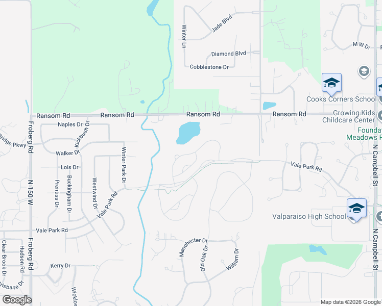 map of restaurants, bars, coffee shops, grocery stores, and more near 1953 Ransom Road in Valparaiso