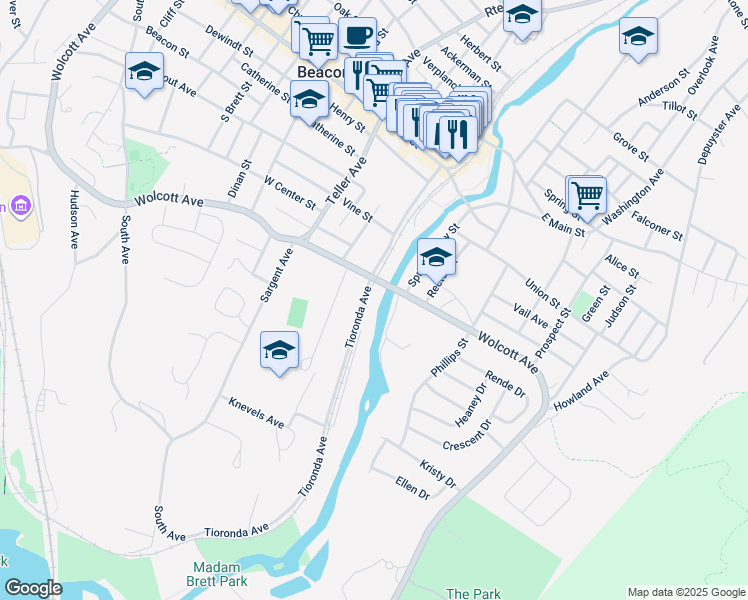 map of restaurants, bars, coffee shops, grocery stores, and more near 465 Wolcott Avenue in Beacon