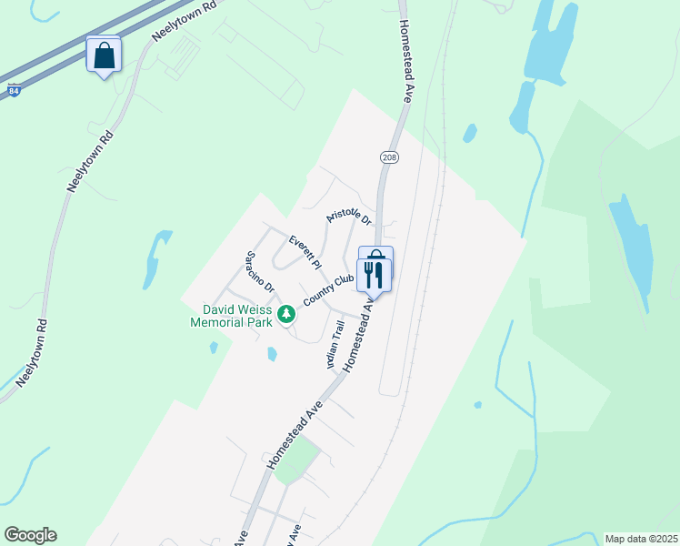map of restaurants, bars, coffee shops, grocery stores, and more near 106 Country Club Drive in Maybrook