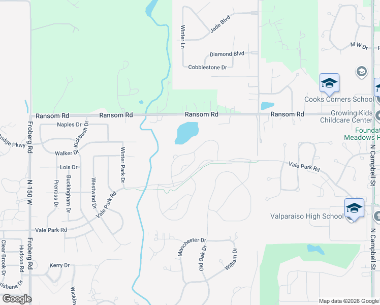 map of restaurants, bars, coffee shops, grocery stores, and more near 1953 Ransom Road in Valparaiso
