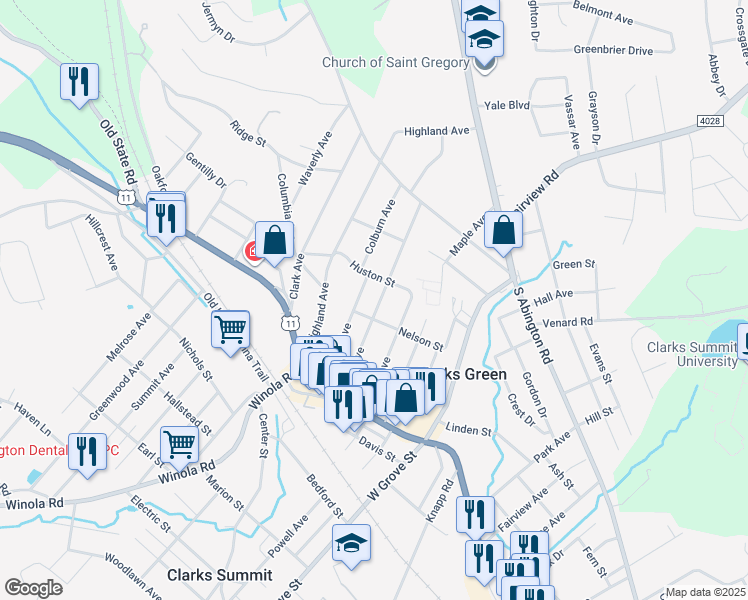 map of restaurants, bars, coffee shops, grocery stores, and more near 307 Main Ave in Clarks Summit