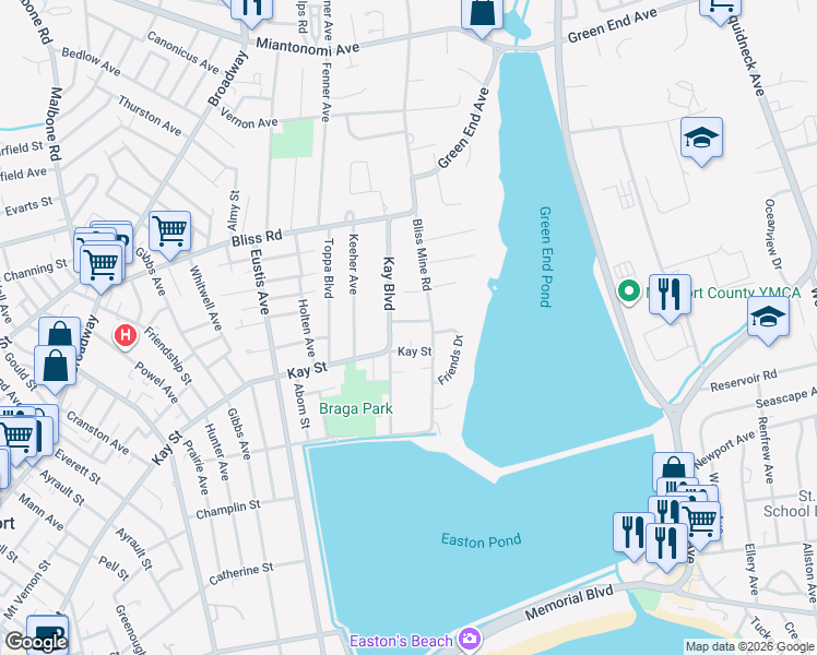map of restaurants, bars, coffee shops, grocery stores, and more near 5 Barbara St in Newport