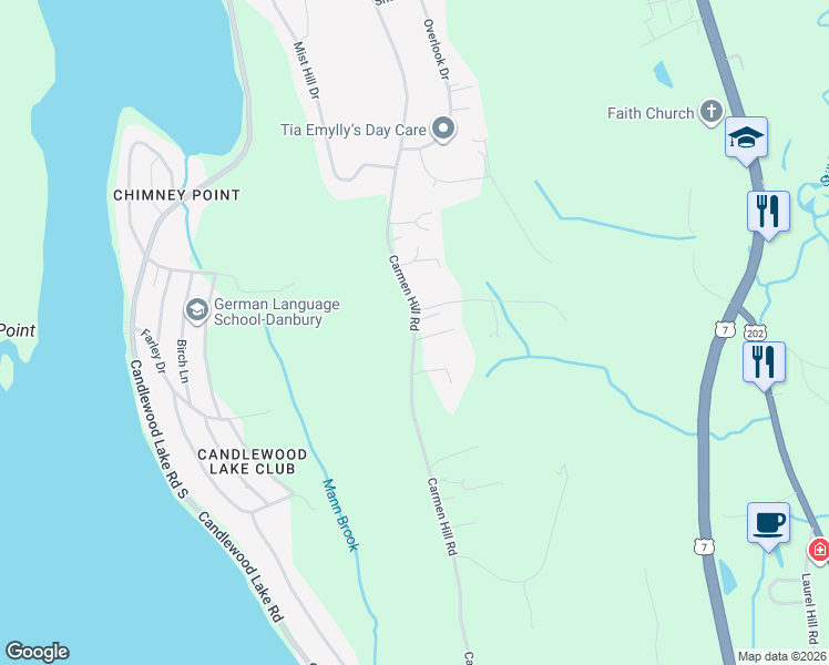 map of restaurants, bars, coffee shops, grocery stores, and more near 74 Carmen Hill Road in Brookfield