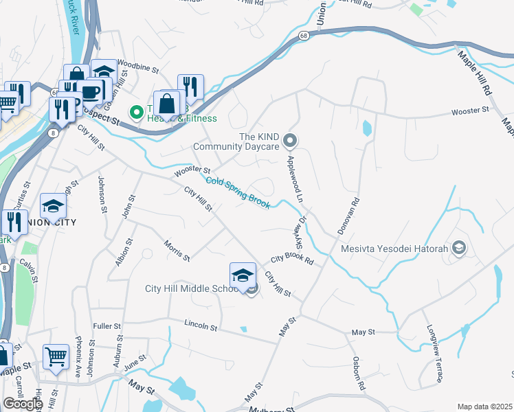 map of restaurants, bars, coffee shops, grocery stores, and more near 139 Brook Street in Naugatuck