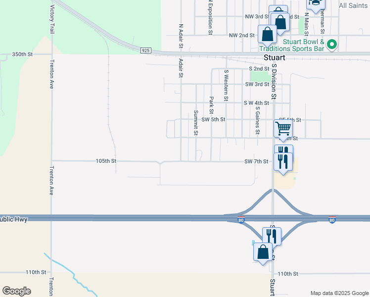map of restaurants, bars, coffee shops, grocery stores, and more near 52 Southwest 7th Street in Stuart