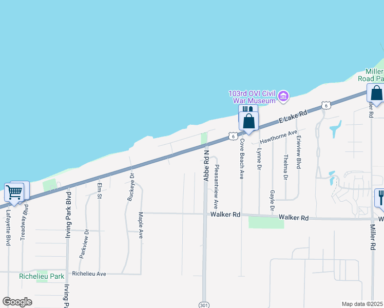 map of restaurants, bars, coffee shops, grocery stores, and more near 5240 Lake Road in Sheffield Lake