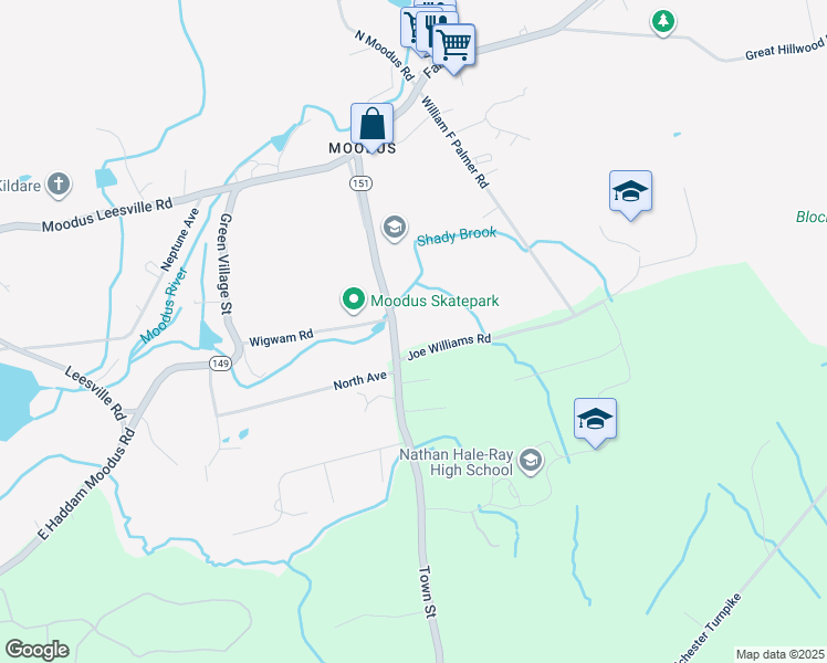 map of restaurants, bars, coffee shops, grocery stores, and more near 622 Town Street in East Haddam