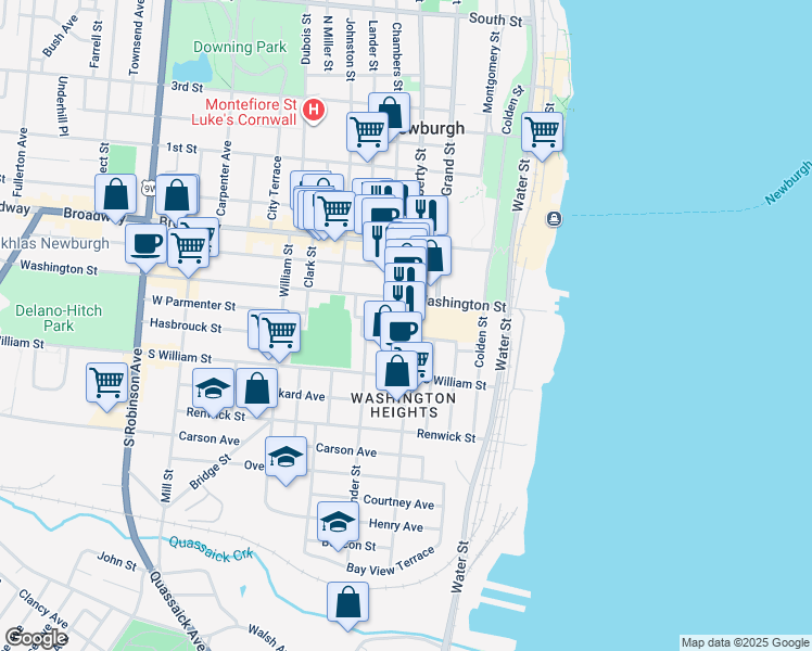 map of restaurants, bars, coffee shops, grocery stores, and more near 81 Liberty Street in Newburgh