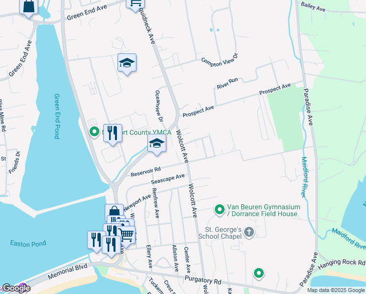 map of restaurants, bars, coffee shops, grocery stores, and more near 15 Wayside Avenue in Middletown