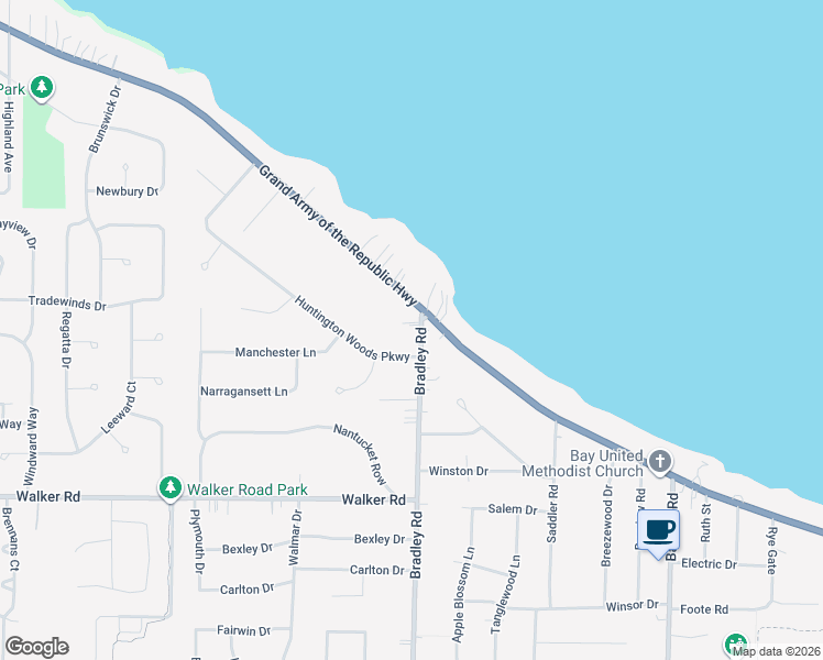 map of restaurants, bars, coffee shops, grocery stores, and more near 166 Bradley Road in Bay Village